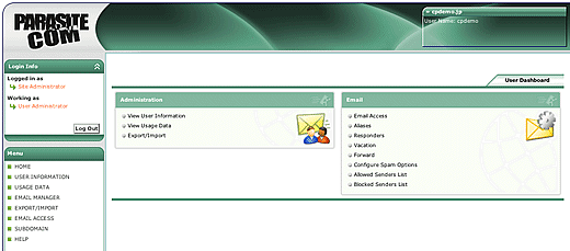 User Administrator コントロールパネル